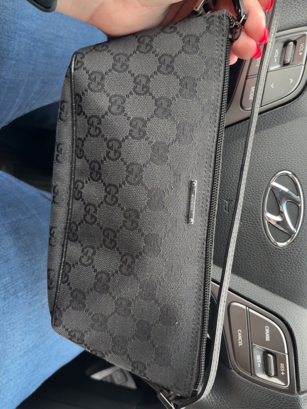 Gucci Black GG Monogram Wristlet Pouch